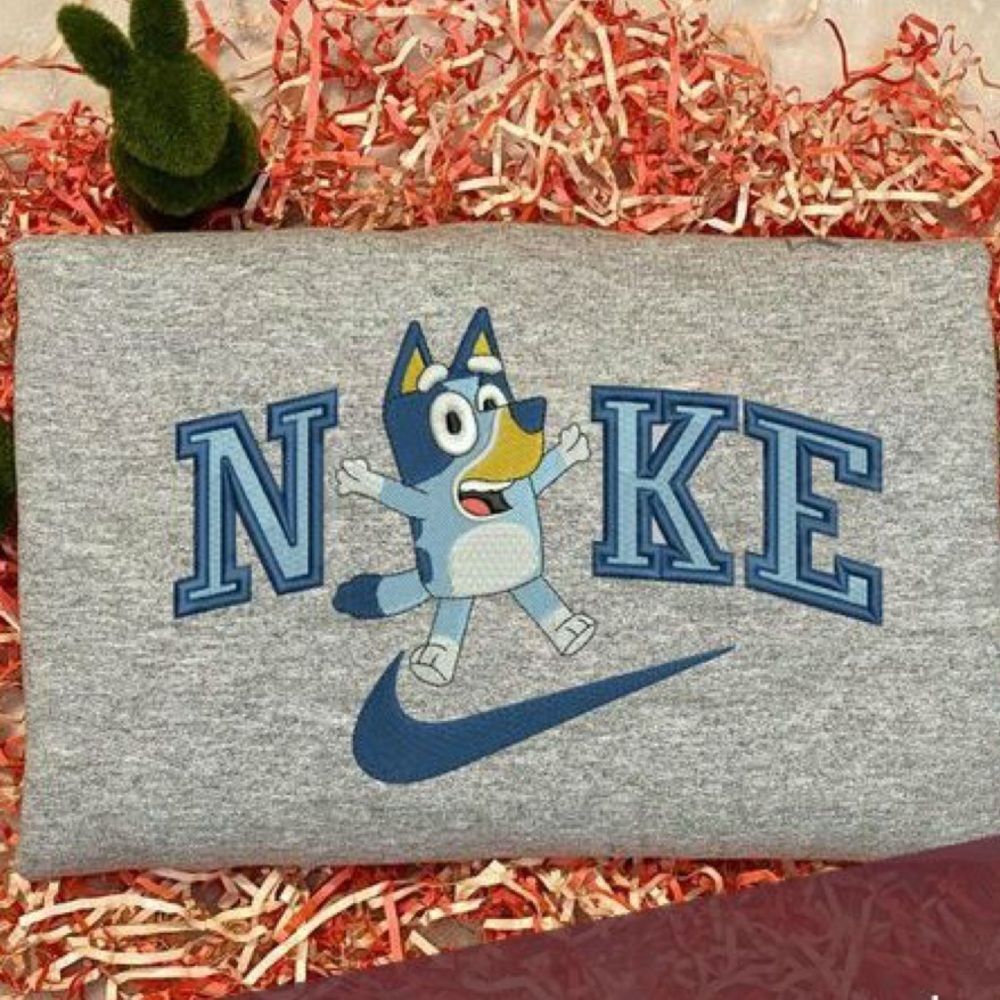 Gray Nike Bluey Sweatshirt machine embroidered